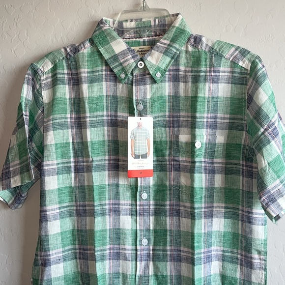Weatherproof Men Casual Short Sleeve Woven Button Down Shirt Size M Linen Blend - Picture 7 of 12